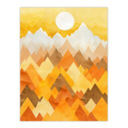 "Artery8 Sunrise Over Himalayan Mountain Range Geometric Wall Art Print in Mustard - Size: W24"" x H32""" - thumbnail 1