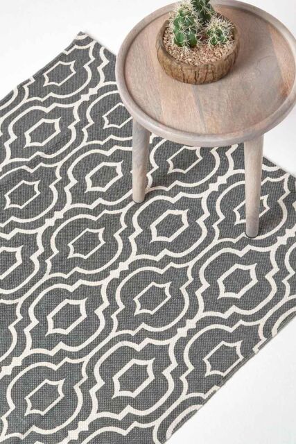 Homescapes Riga 100% Cotton Printed Patterned Rug in Grey - Size: 120 cm x 170 cm - image 1