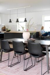 FWStyle Pair Of Faux Leather Black Dining Chairs With Black Metal Frame Legs - thumbnail 2
