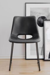 FWStyle Pair Of Faux Leather Black Dining Chairs With Black Metal Frame Legs