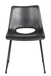 FWStyle Pair Of Faux Leather Black Dining Chairs With Black Metal Frame Legs - thumbnail 3