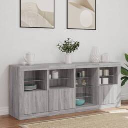 Berkfield Home Sideboard with LED Lights Grey Sonoma 164x37x67 cm - Size: 164 x 37 x 67 cm - thumbnail 3