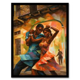 Artery8 Wall Art Print Salsa Cuban Street Dance Colourful Dancing Painting Rhythm Body Energy Theatre Arts Artwork Art Framed - Size: A4 - thumbnail 1