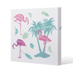 Benjamin Tate Design Palm & Flamingo (Canvas Print) / 101 x 101 x 4cm in Natural - Size: 101 x 101 x 4 cm - thumbnail 1