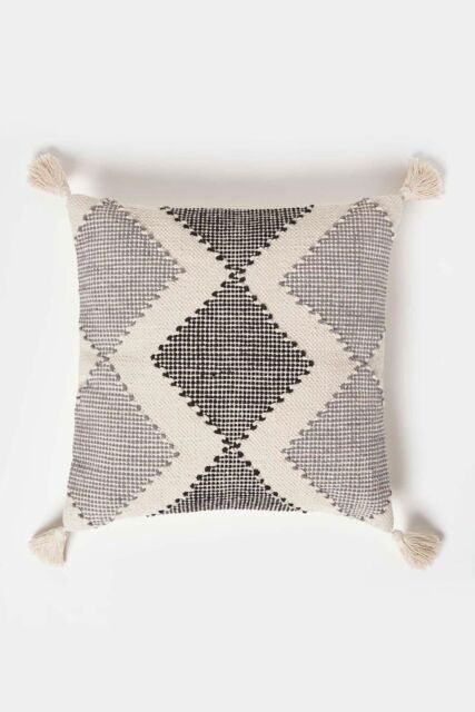 Homescapes Malmo Handwoven Textured Grey & Black Cushion - Size: 45 cm x 45 cm - image 1