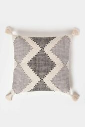 Homescapes Malmo Handwoven Textured Grey & Black Cushion - Size: 45 cm x 45 cm