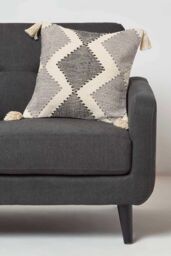 Homescapes Malmo Handwoven Textured Grey & Black Cushion - Size: 45 cm x 45 cm - thumbnail 2