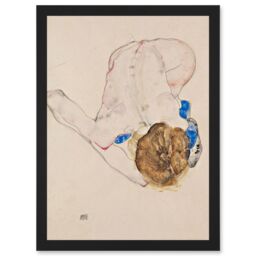 Artery8 Egon Schiele Model With Blue Stockings Artwork Framed Wall Art Print A4 in Black - thumbnail 1