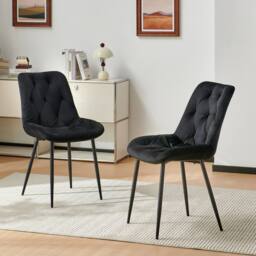 SONARA Dark Walnut 4 Seater Dining Table With 4 Velvet Chairs Sets in Black - thumbnail 5