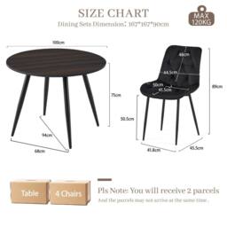 SONARA Dark Walnut 4 Seater Dining Table With 4 Velvet Chairs Sets in Black - thumbnail 2
