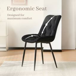 SONARA Dark Walnut 4 Seater Dining Table With 4 Velvet Chairs Sets in Black - thumbnail 4