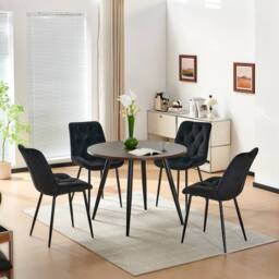 SONARA Dark Walnut 4 Seater Dining Table With 4 Velvet Chairs Sets in Black - thumbnail 3