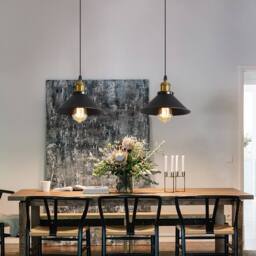 Goeco Vintage Retro Black Pendant Light, Shade Loft Iron Umbrella, E27 - thumbnail 5
