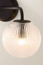 ValueLights Kempton Ribbed Glass Globe Shade 2 Arm Wall Light in Black - thumbnail 4