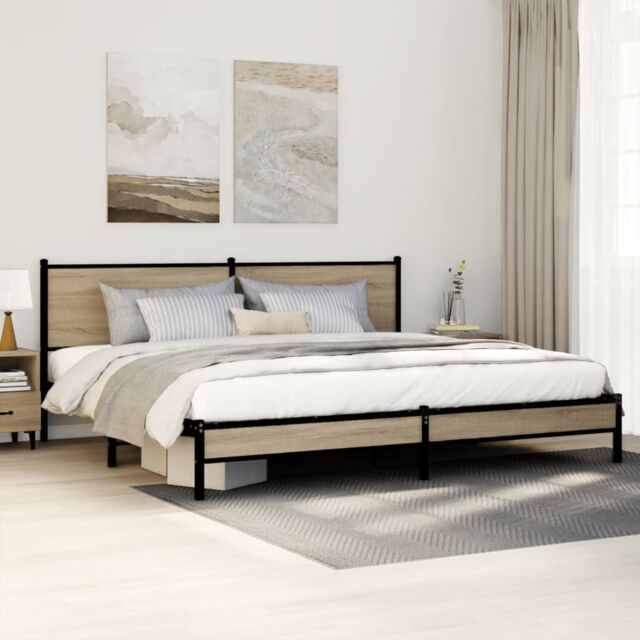 Berkfield Home Metal Bed Frame without Mattress Sonoma Oak 200x200 cm in Brown - image 1
