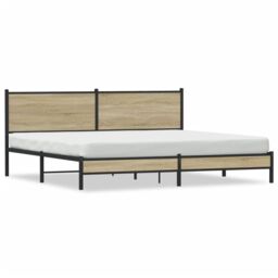 Berkfield Home Metal Bed Frame without Mattress Sonoma Oak 200x200 cm in Brown - thumbnail 2