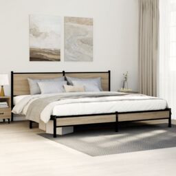 Berkfield Home Metal Bed Frame without Mattress Sonoma Oak 200x200 cm in Brown - thumbnail 1