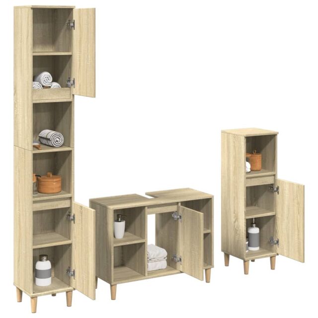 Berkfield Home 3 Piece Bathroom Furniture Set Sonoma Oak Engineered Wood in Brown - image 1