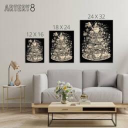 "Artery8 Alice Adventures In Wonderland Tea Party Framed Canvas Wall Art Print in Black - Size: W12"" x H16""" - thumbnail 4
