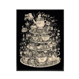 "Artery8 Alice Adventures In Wonderland Tea Party Framed Canvas Wall Art Print in Black - Size: W12"" x H16""" - thumbnail 1