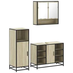 Berkfield Home 3 Piece Bathroom Furniture Set Sonoma Oak Engineered Wood in Natural - thumbnail 1