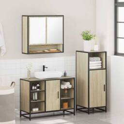 Berkfield Home 3 Piece Bathroom Furniture Set Sonoma Oak Engineered Wood in Natural - thumbnail 4