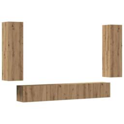 Berkfield Home Wall Mounted TV cabinets 4 pcs Artisan Oak Engineered Wood in Brown - thumbnail 3