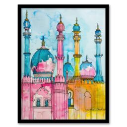 "Artery8 Brighton Royal Pavilion Colourful Watercolour Framed Wall Art in Blue - Size: W12"" x H16""" - thumbnail 1