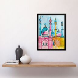 "Artery8 Brighton Royal Pavilion Colourful Watercolour Framed Wall Art in Blue - Size: W12"" x H16""" - thumbnail 4