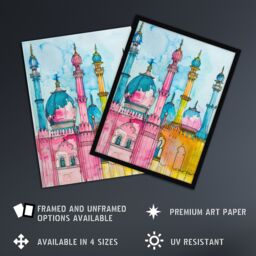 "Artery8 Brighton Royal Pavilion Colourful Watercolour Framed Wall Art in Blue - Size: W12"" x H16""" - thumbnail 2