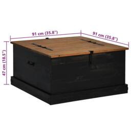 Berkfield Home Storage Chest HALDEN Black 91x91x47 cm Solid Wood Pine - Size: 91 x 91 x 47 cm - thumbnail 9
