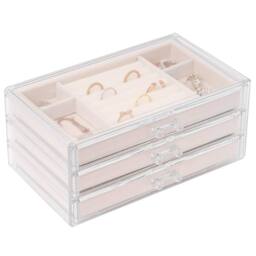 Sasha Morel 3-Layer Clear Jewellery Box - Velvet Lined Jewellery Organiser - Beige - thumbnail 1