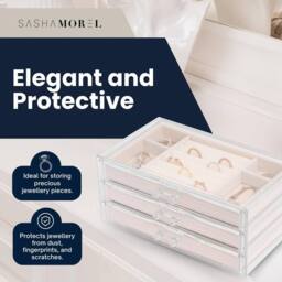 Sasha Morel 3-Layer Clear Jewellery Box - Velvet Lined Jewellery Organiser - Beige - thumbnail 2