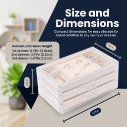 Sasha Morel 3-Layer Clear Jewellery Box - Velvet Lined Jewellery Organiser - Beige - thumbnail 7