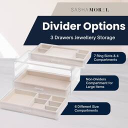 Sasha Morel 3-Layer Clear Jewellery Box - Velvet Lined Jewellery Organiser - Beige - thumbnail 5