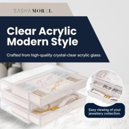 Sasha Morel 3-Layer Clear Jewellery Box - Velvet Lined Jewellery Organiser - Beige - thumbnail 6