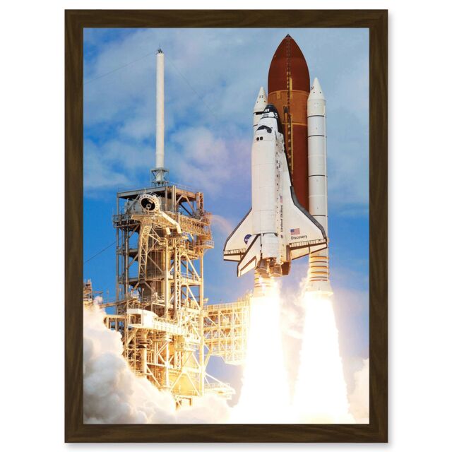 Artery8 Space Nasa Shuttle Discovery Rocket Launch USA Photo Artwork Framed Wall Art Print A4 in Brown - image 1