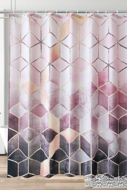 Neel Blue Geometric Bathroom Shower Curtain with 12 Hooks, Mould & Mildew Resistant in Pink - Size: 180 cm width x 180 cm drop - image 1