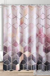 Neel Blue Geometric Bathroom Shower Curtain with 12 Hooks, Mould & Mildew Resistant in Pink - Size: 180 cm width x 180 cm drop - thumbnail 1