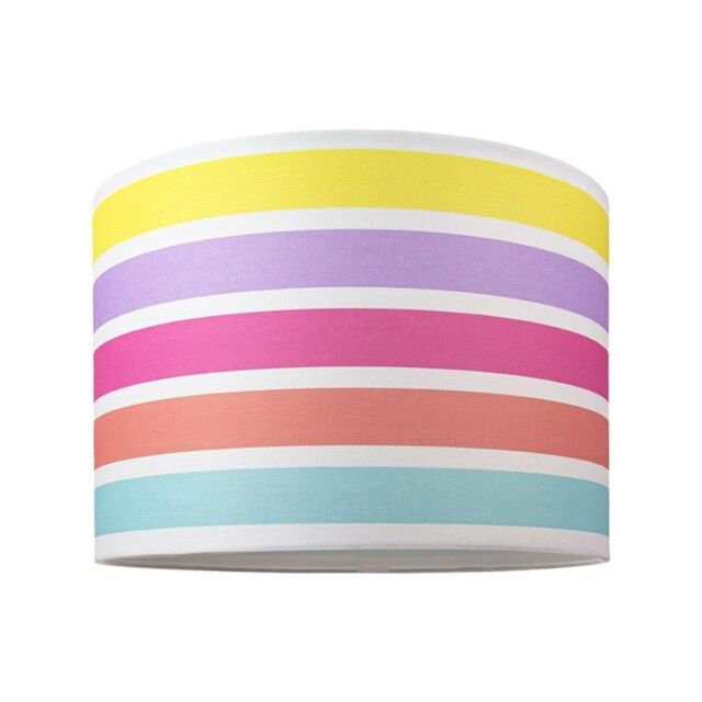 Happy Homewares Modern & Cute Multi Coloured Rainbow Stripe Cotton Fabric Lamp Shade - Size: 12 inches - image 1
