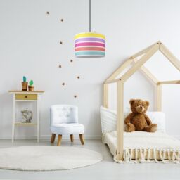 Happy Homewares Modern & Cute Multi Coloured Rainbow Stripe Cotton Fabric Lamp Shade - Size: 12 inches - thumbnail 6