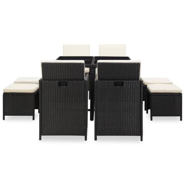 Berkfield Home Elegant 9 Piece Outdoor Dining Set with Cushions Poly Rattan Black - image 1