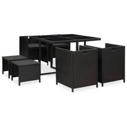 Berkfield Home Elegant 9 Piece Outdoor Dining Set with Cushions Poly Rattan Black - thumbnail 4