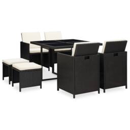 Berkfield Home Elegant 9 Piece Outdoor Dining Set with Cushions Poly Rattan Black - thumbnail 3