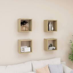 Berkfield Home Wall Cube Shelves 4 pcs Sonoma Oak 26x15x26 cm in Brown - Size: 26 x 15 x 26 cm - thumbnail 2