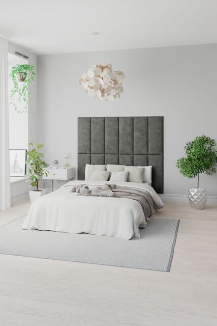 Aspire EasyMount Wall Mounted Upholstered Panels, Modular DIY Headboard in Kimiyo Linen Fabric (Pack of 8) in Silver - image 1