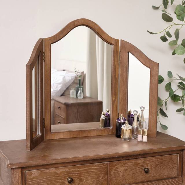 Melody Maison Dark Wood Triple Dressing Table Mirror - Ashwell Range in Dark Brown - image 1