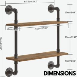 Rafaelo Mobilia Industrial Pipe Wall-Mounted 2 Tier Floating Shelves in Dark Brown - thumbnail 6
