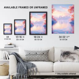 "Artery8 Dreamy Autumn Sunrise Japanese Coastal Cityscape Wall Art Print in Blue - Size: W18"" x H24""" - thumbnail 3