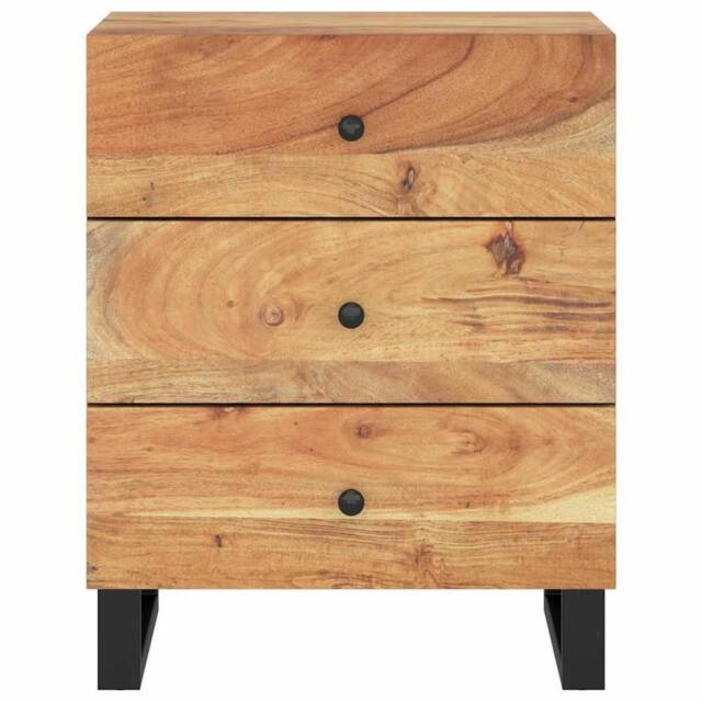 Berkfield Home Beautiful Bedside Cabinet 50x33x62 cm Solid Wood Acacia&Engineere in Brown - Size: 50 x 33 x 62 cm - image 1